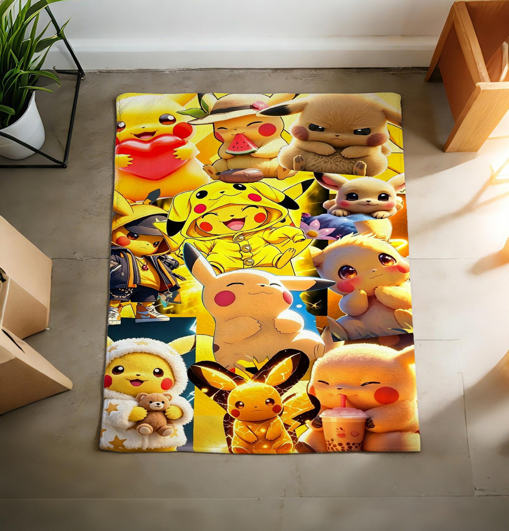Pikachu Pokeball Flannel Throw Blanket, Retro Gaming Anime Decor