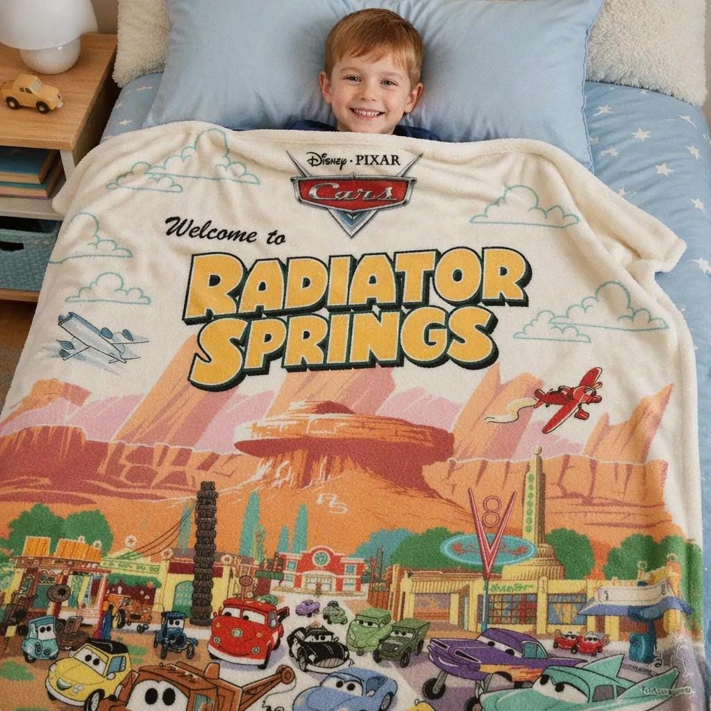 Personalized Disney Cars Blanket, Radiator Springs Lightning McQueen Throw, Custom Name Kids Blanket, Pixar Cars Gift for Boys