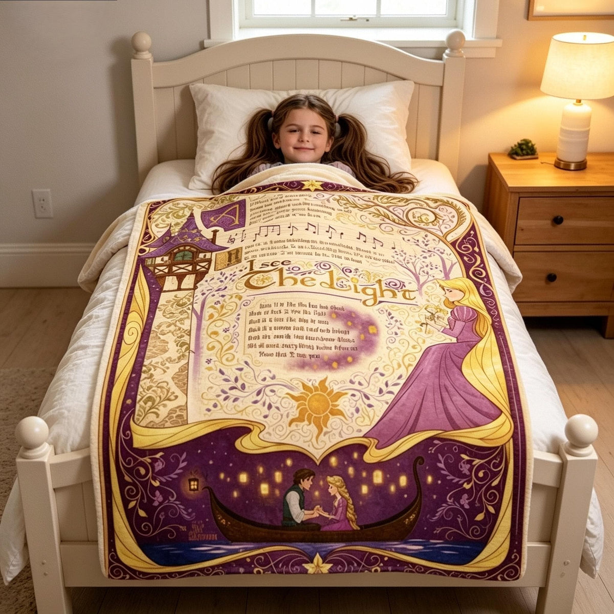 Personalized Rapunzel Tangled Blanket, I See the Light Storybook Blanket, Vintage Princess Throw, Custom Fairy Tale Blanket for Kids