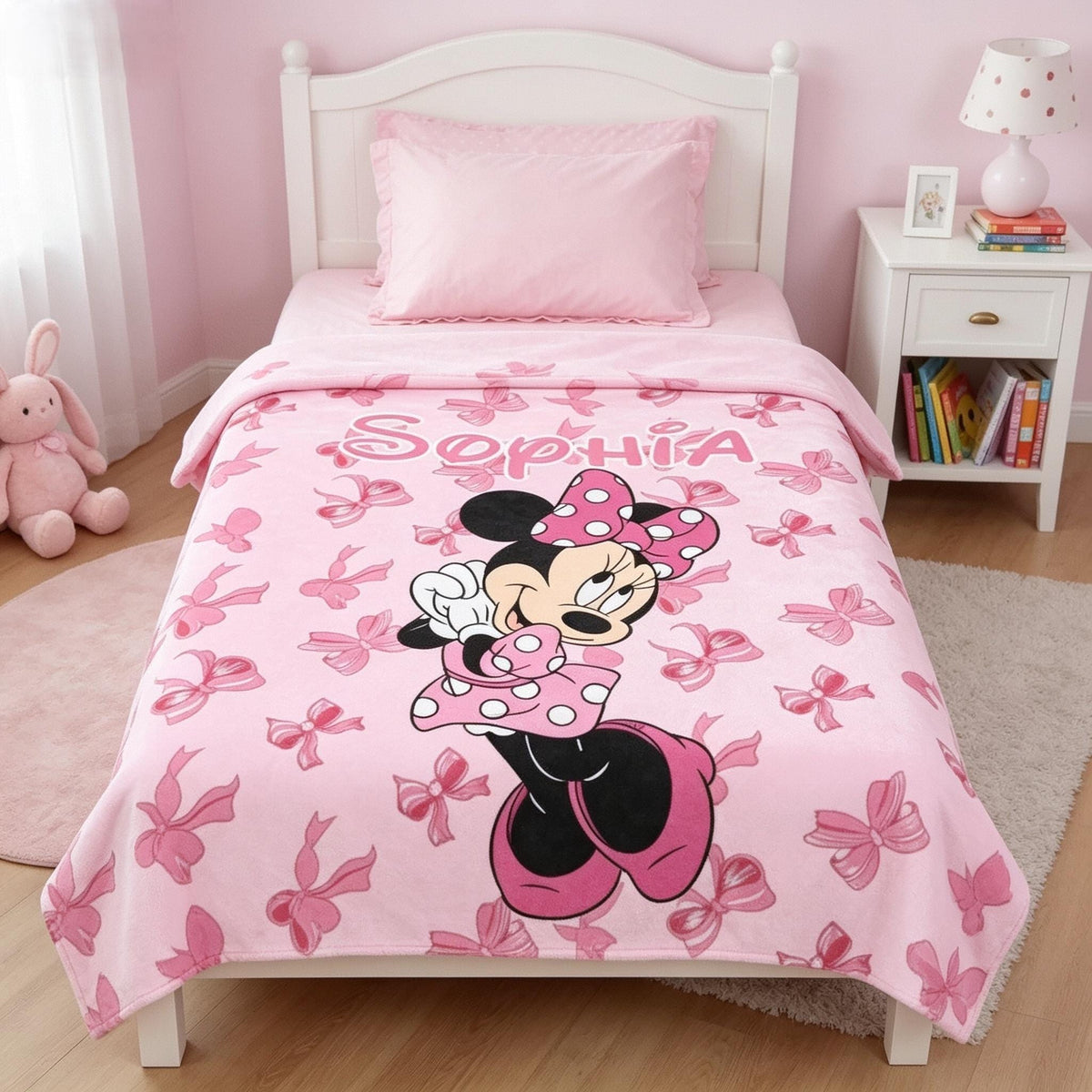 Coquette Bow Minnie Mouse Fleece Blanket, Cute Disney Blanket, Custom Name Minnie Mouse Blanket, Christmas Gifts