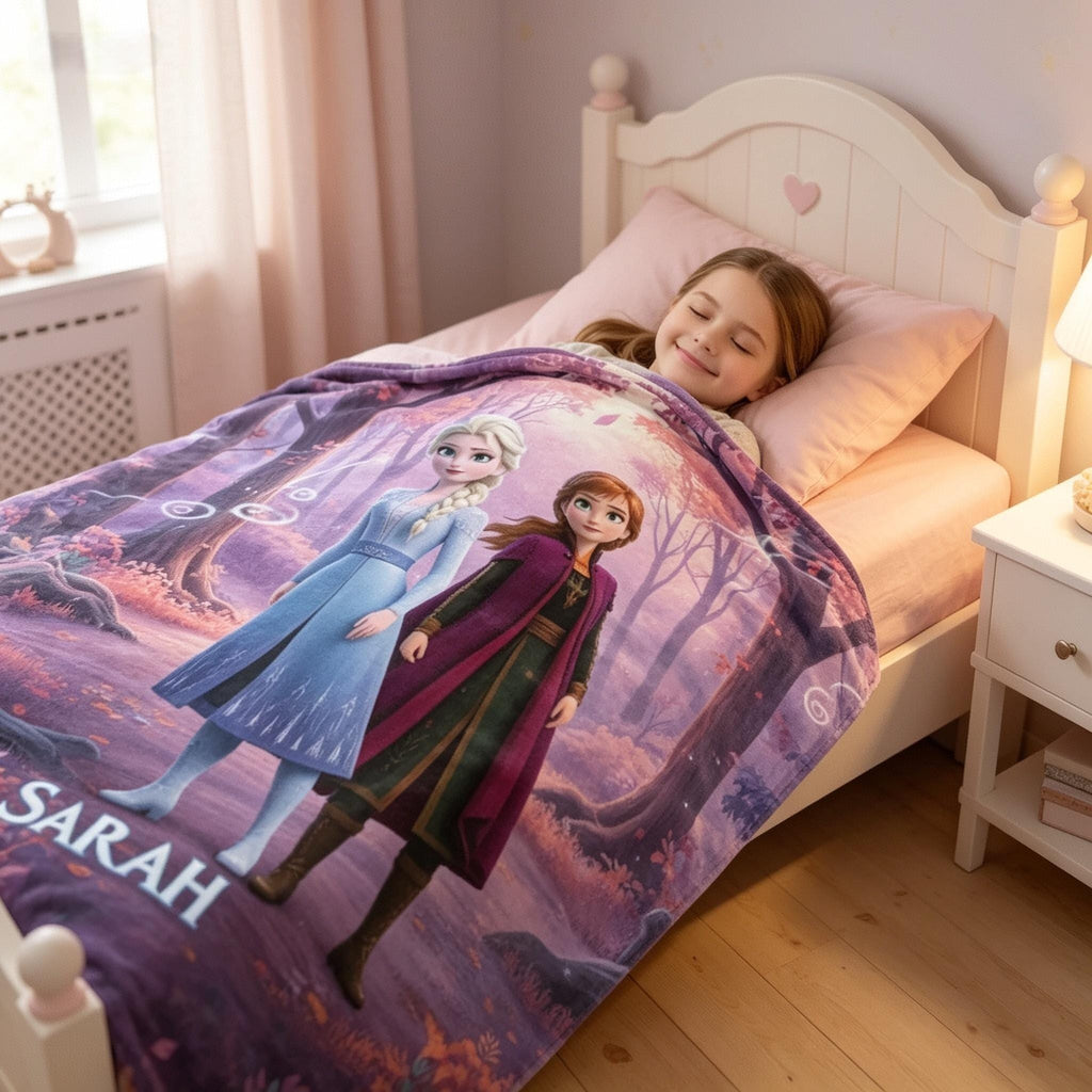 Personalized Disney Frozen Blanket, Custom Name Disney Blanket, Princess Elsa Blanket, Disney Birthday Girl Gift, Kids Disney Blanket