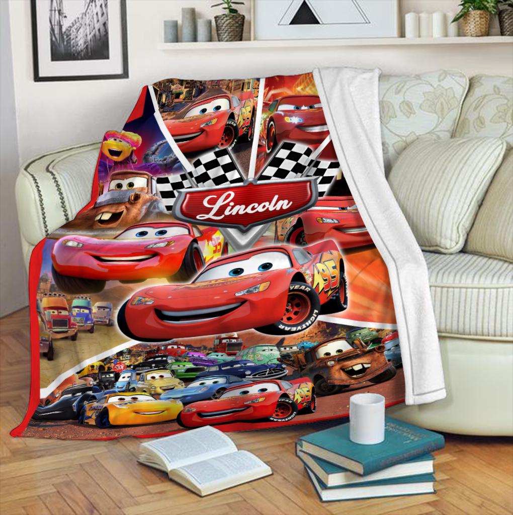 Personalized Lightning McQueen Blanket, Custom Name Disney Cars Fleece Blanket, Cute Kids Toddler Room Decor, Birthday Gift for Boy