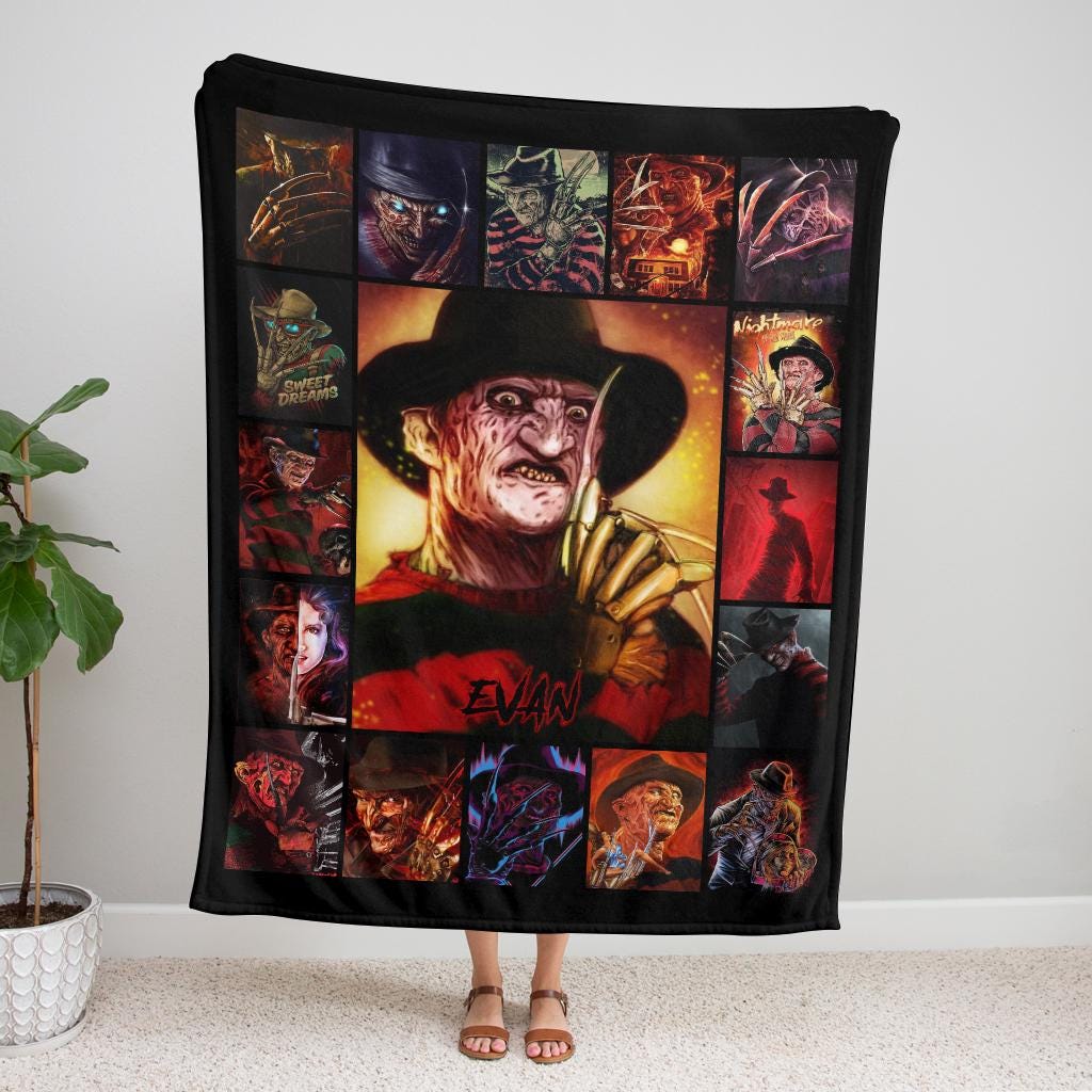 Personalized Halloween Horror Movie Fleece Blanket, Custom Freddy Krueger Blanket, Scary Movie Fleece , Spooky Birthday Present Cozy Blanket