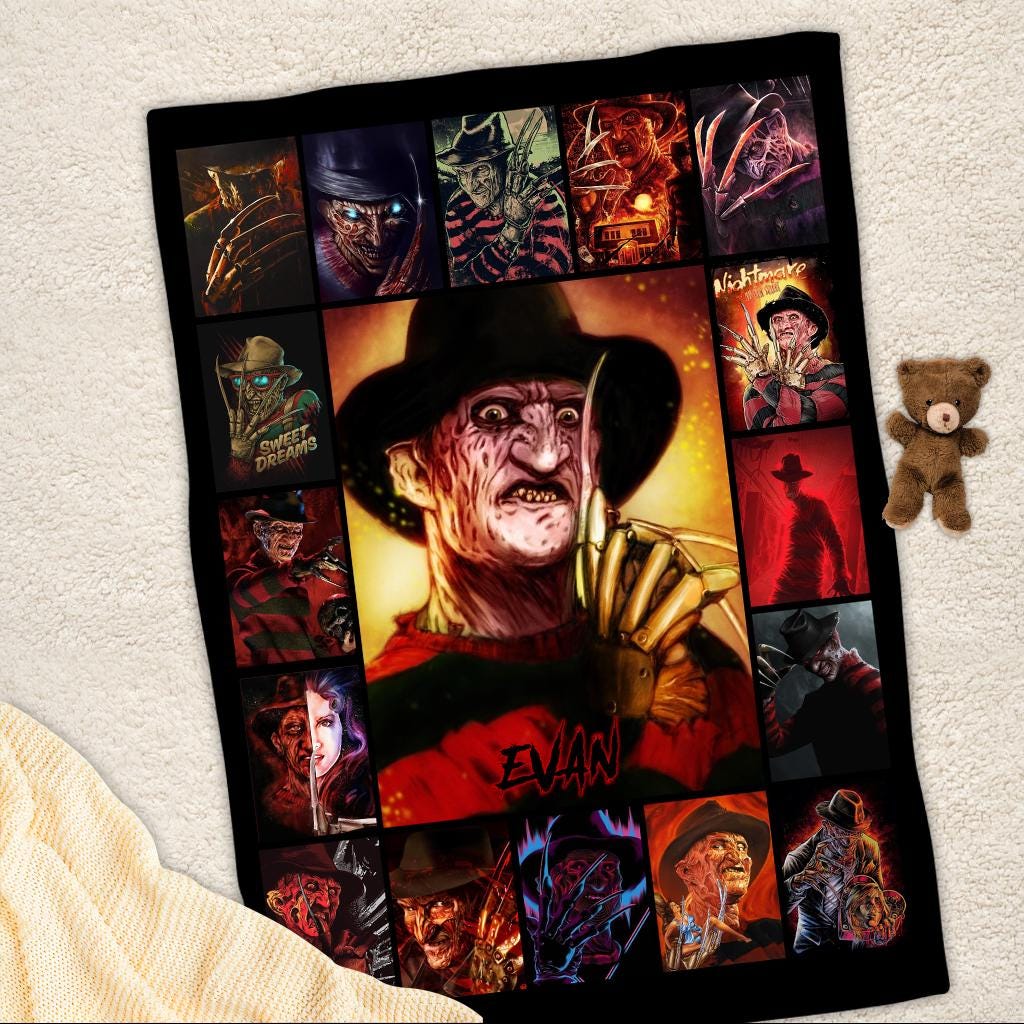 Personalized Halloween Horror Movie Fleece Blanket, Custom Freddy Krueger Blanket, Scary Movie Fleece , Spooky Birthday Present Cozy Blanket