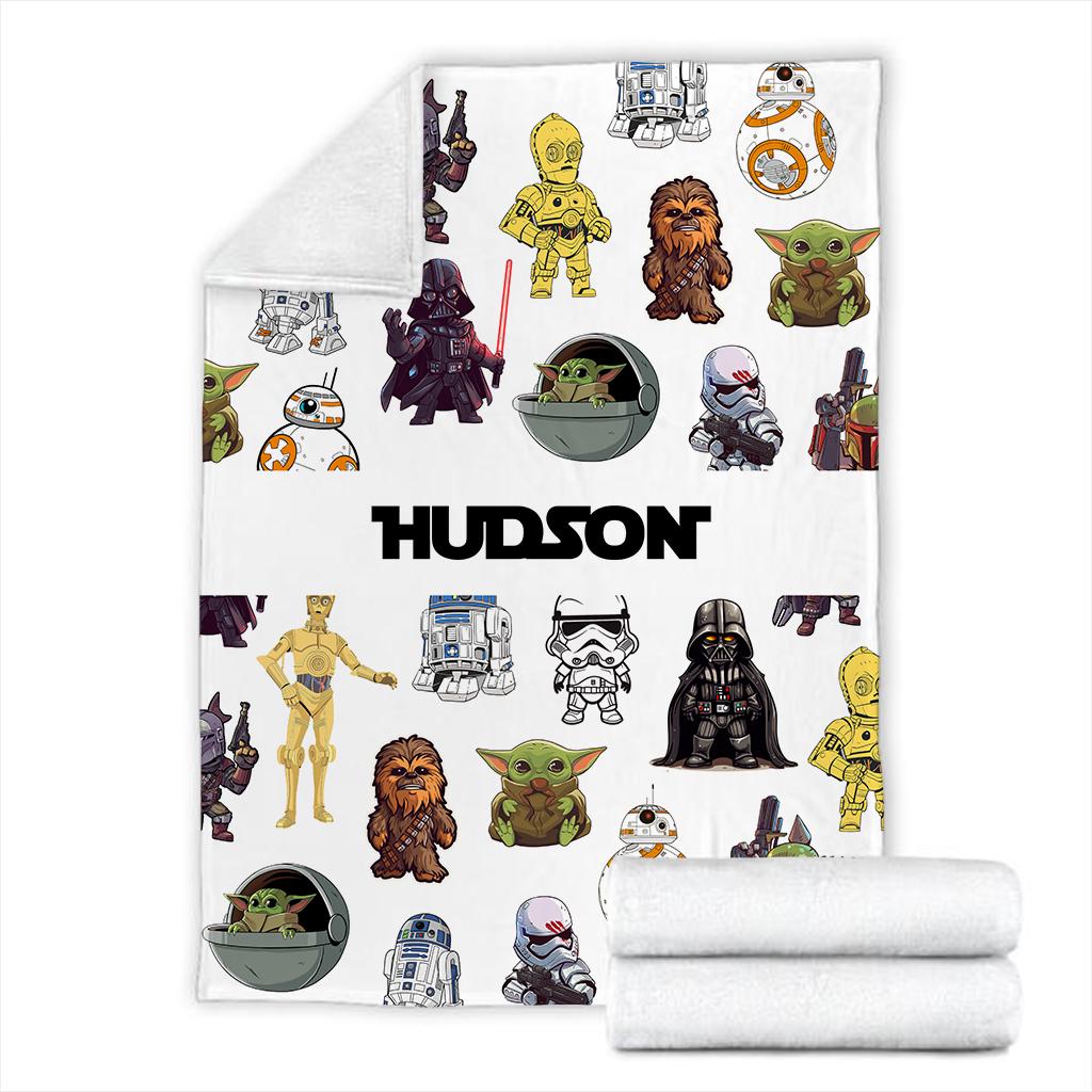 Personalized Star Wars Blanket, Custom Name Baby Yoda Fleece Blanket, Galaxy's Edge Blanket, Kids Boys Nursery Gift, Cute Chibi Character