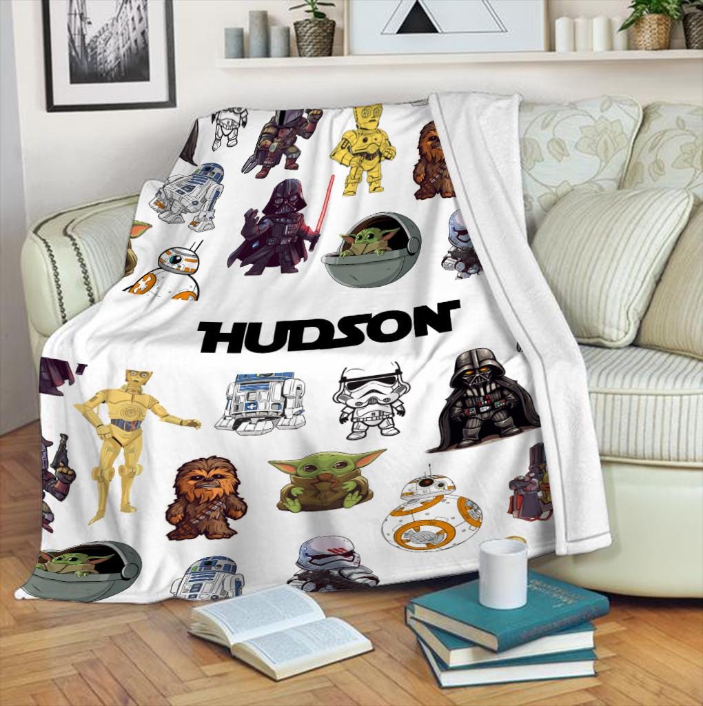 Personalized Star Wars Blanket, Custom Name Baby Yoda Fleece Blanket, Galaxy's Edge Blanket, Kids Boys Nursery Gift, Cute Chibi Character