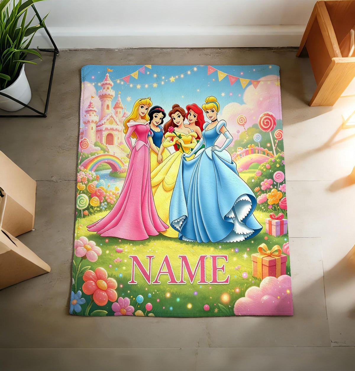 Full Princess Crew Custom Name Blanket Soft Throw, Carnival Flannel Keepsake Gift For Girls