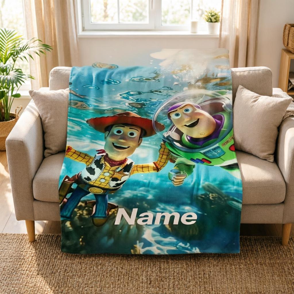 Personalized Toy Story Blanket, Toy Story Custom name Disney blanket, Woody Buzz Lightyear Jessie Toy Story Blanket, Gift Christmas for kid