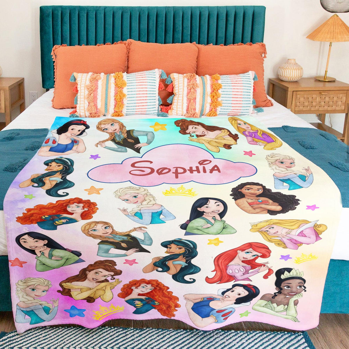 Custom Name Disney Princess Blanket, Personalized Princess Character Blanket, Disneyland Baby Girl Trip, Snow White Elsa Aurora Blanket Gift