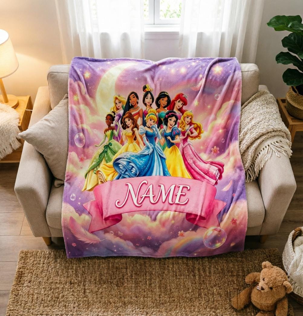 Princess Squad Custom Name Blanket Soft Throw, Blossom Valley Flannel Gift For Toddler Girls