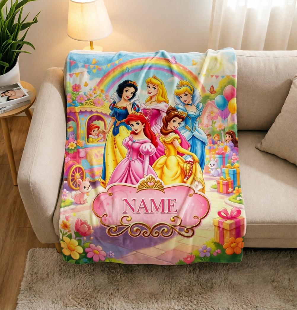 Princess Squad Custom Name Blanket Soft Throw, Moon Cloud Flannel Keepsake Gift For Girls