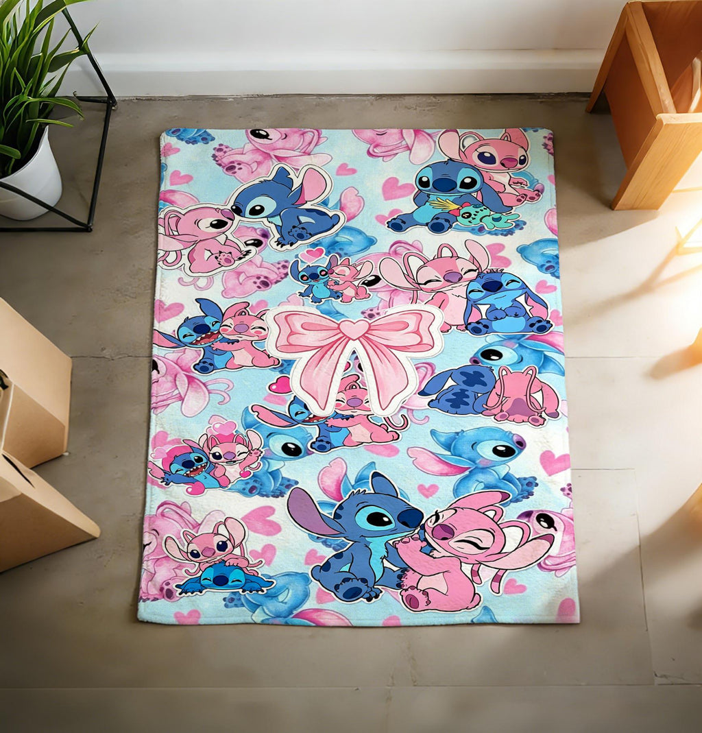Stitch Angel Flannel Blanket, Cartoon Character Throw, Soft Cozy Bedding Keepsake