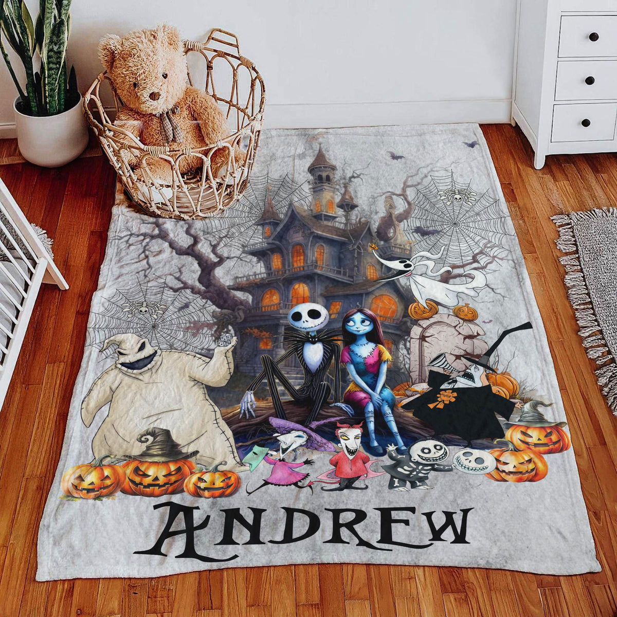 Custom Nightmare Before Christmas Blanket, Personalized Jack and Sally Throw Blanket, Halloween Decor, Cozy Pumpkin Ghoul Gift for Him Her