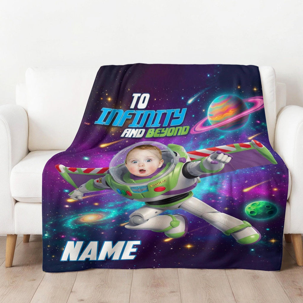 Personalized Buzz Lightyear Blanket for Kids, Custom Toddler Blanket, Cute Space Galaxy Baby Blanket, Boy Birthday Gift, Custom Face Blanket