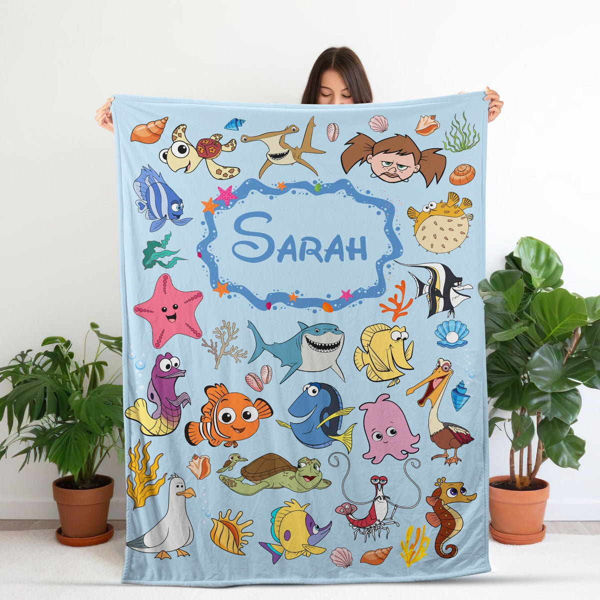 Personalized Finding Nemo Blanket, Custom Name Kids Blanket, Nemo Dory Marlin Crush Bruce Characters, Finding Nemo Birthday Gift, Baby Gift