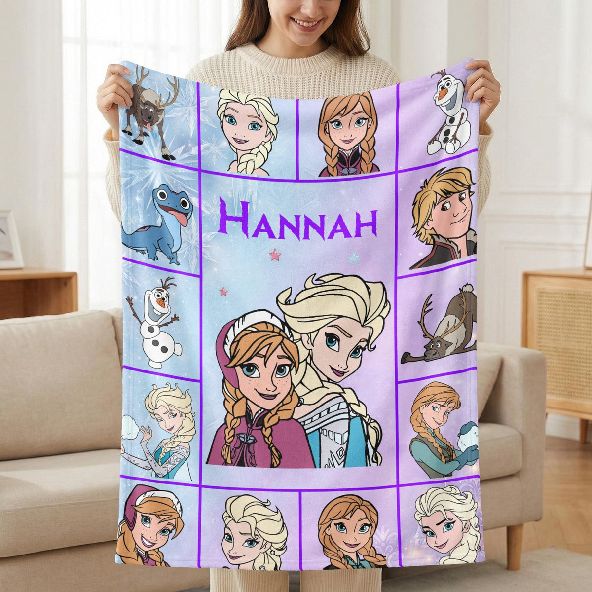 Personalized Disney Frozen Blanket Custom Name Gift for Girls | Elsa Anna Olaf Birthday