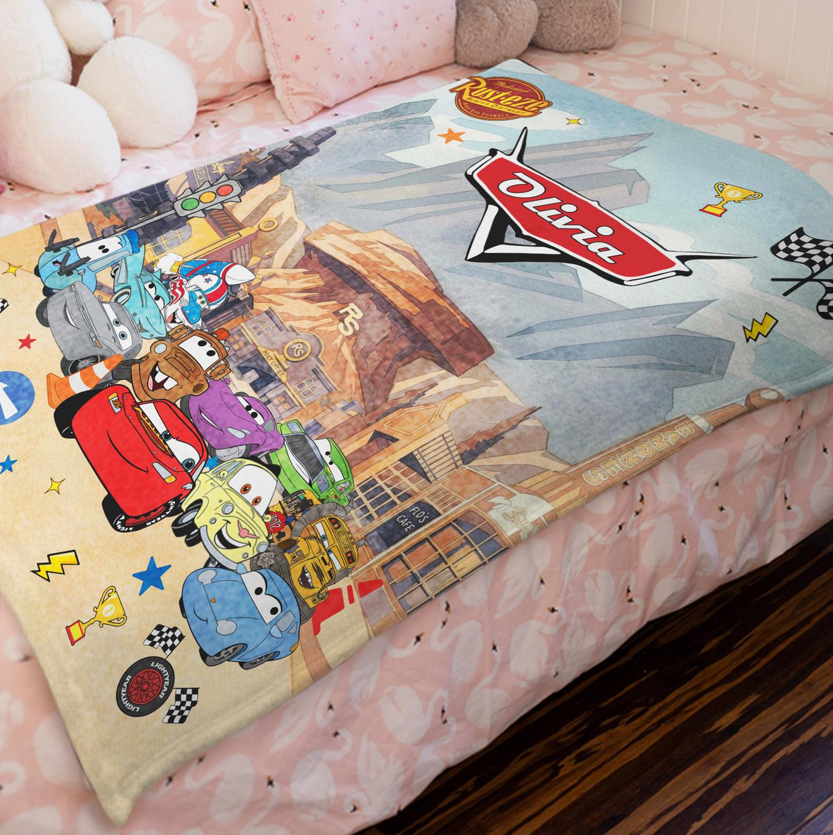 Personalized Disney Cars Blanket, Custom Name Lightning McQueen Throw, Pixar Cars Birthday Gift for Kids, Radiator Springs Toddler Bedding