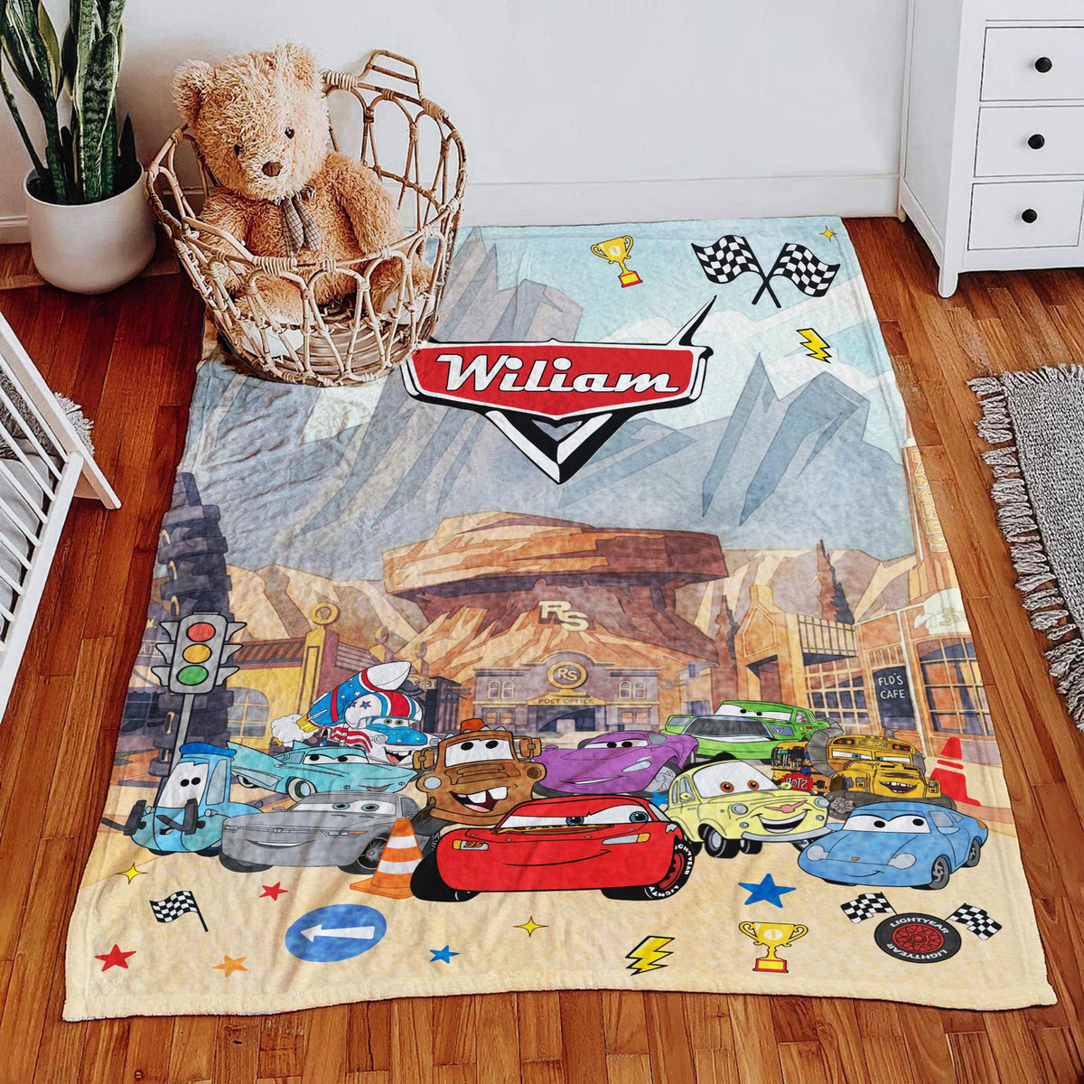 Personalized Disney Cars Blanket, Custom Name Lightning McQueen Throw, Pixar Cars Birthday Gift for Kids, Radiator Springs Toddler Bedding