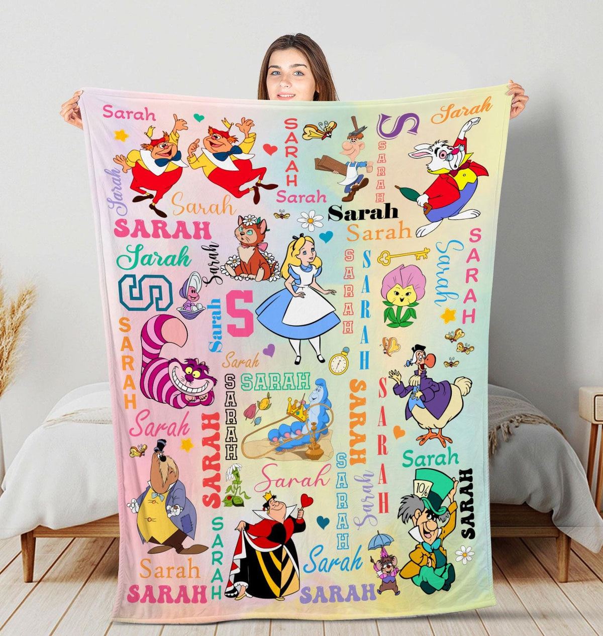 Personalized Alice In Wonderland Blanket, Custom Name Disney Princess Blanket, Disney Bedding, Blanket for Kids, Baby Girl Gift, Disney Gift