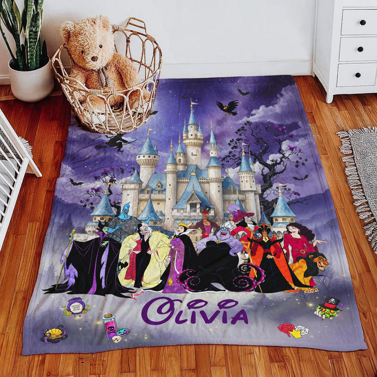 Personalized Disney Villains Blanket, Custom Name Halloween Blanket Cozy Fleece Throw Maleficent Ursula Cruella Evil Queen Gift Kids Adult