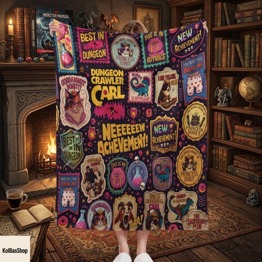 Funny Dungeon Crawler Carl Blanket, Princess Donut Mongo Throw Blanket, Fantasy Book Lover Gift, Cozy Gamer Fleece Blanket, Nerd Room Decor