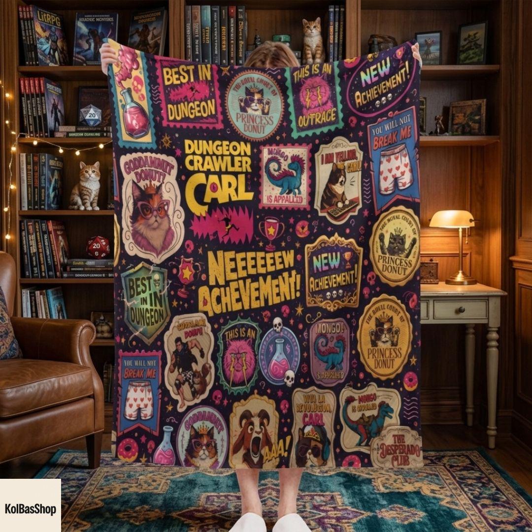 Funny Dungeon Crawler Carl Blanket, Princess Donut Mongo Throw Blanket, Fantasy Book Lover Gift, Cozy Gamer Fleece Blanket, Nerd Room Decor