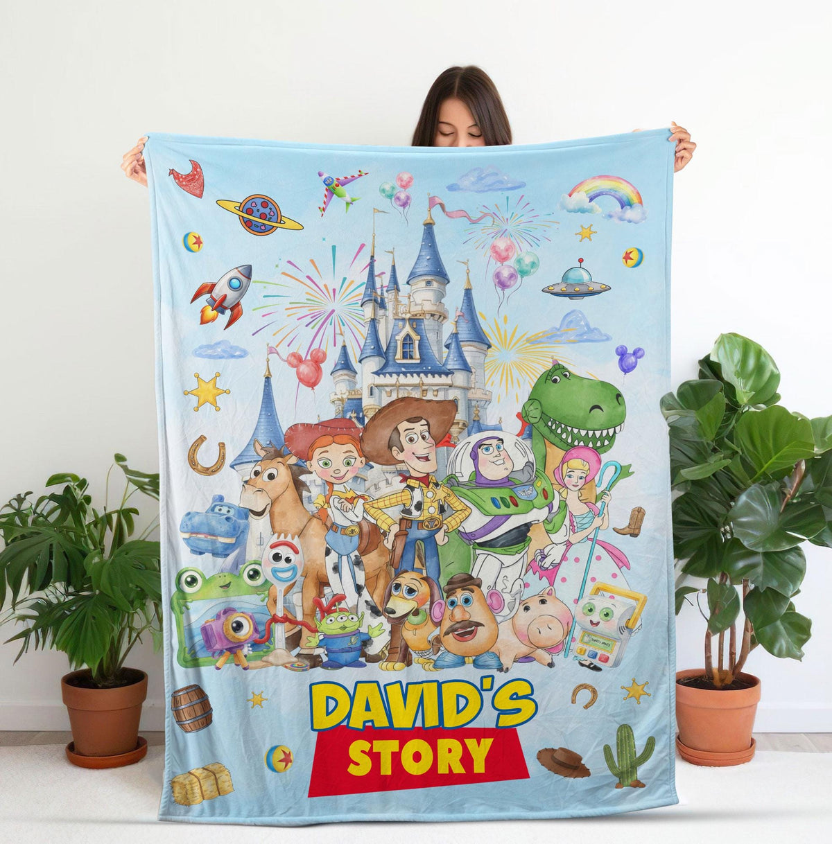 Personalized Toy Story 5 Watercolor Blanket, Custom Name Disney Toy Story Blanket, Woody Buzz Lightyear Blanket, Toy Story Nursery Throw