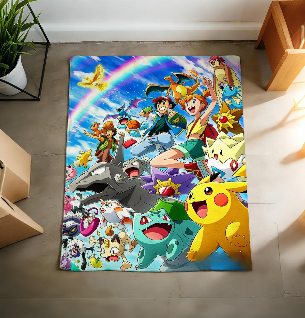 Retro Pikachu Pokeball Blanket, Flannel Throw, All-Season Gaming Decor