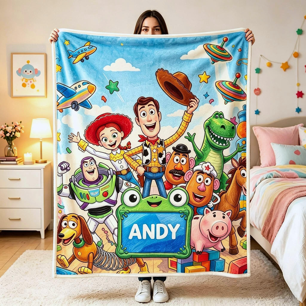 Toy Story 5 Blanket, Disney Blanket, Custom Andy Blanket, Woody Buzz Lightyear Jessie Rex, Personalized Cute Kids Birthday Gift