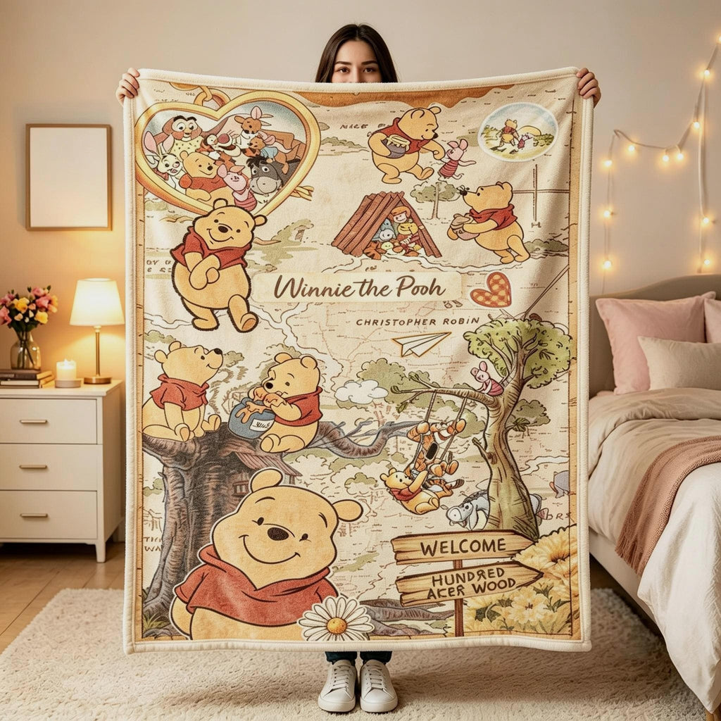 Pooh Map Blanket, Disney Blanket, Hundred Aker Wood, Vintage Pooh Bear, Christopher Robin Tigger, Cute Baby Shower Gift