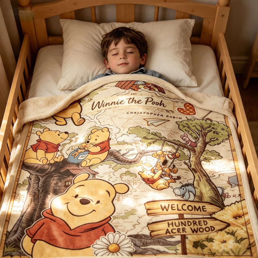 Pooh Map Blanket, Disney Blanket, Hundred Aker Wood, Vintage Pooh Bear, Christopher Robin Tigger, Cute Baby Shower Gift