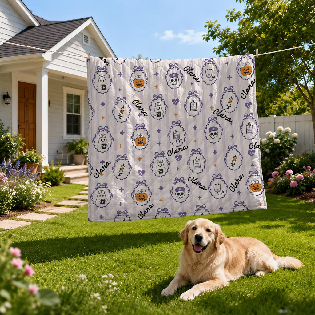 Nurse Halloween Blanket, Spooky Blanket, RN Gift, Cozy Throw, Nurse Woven, Retirement Blanket, Cute Ghost Nurse Woven