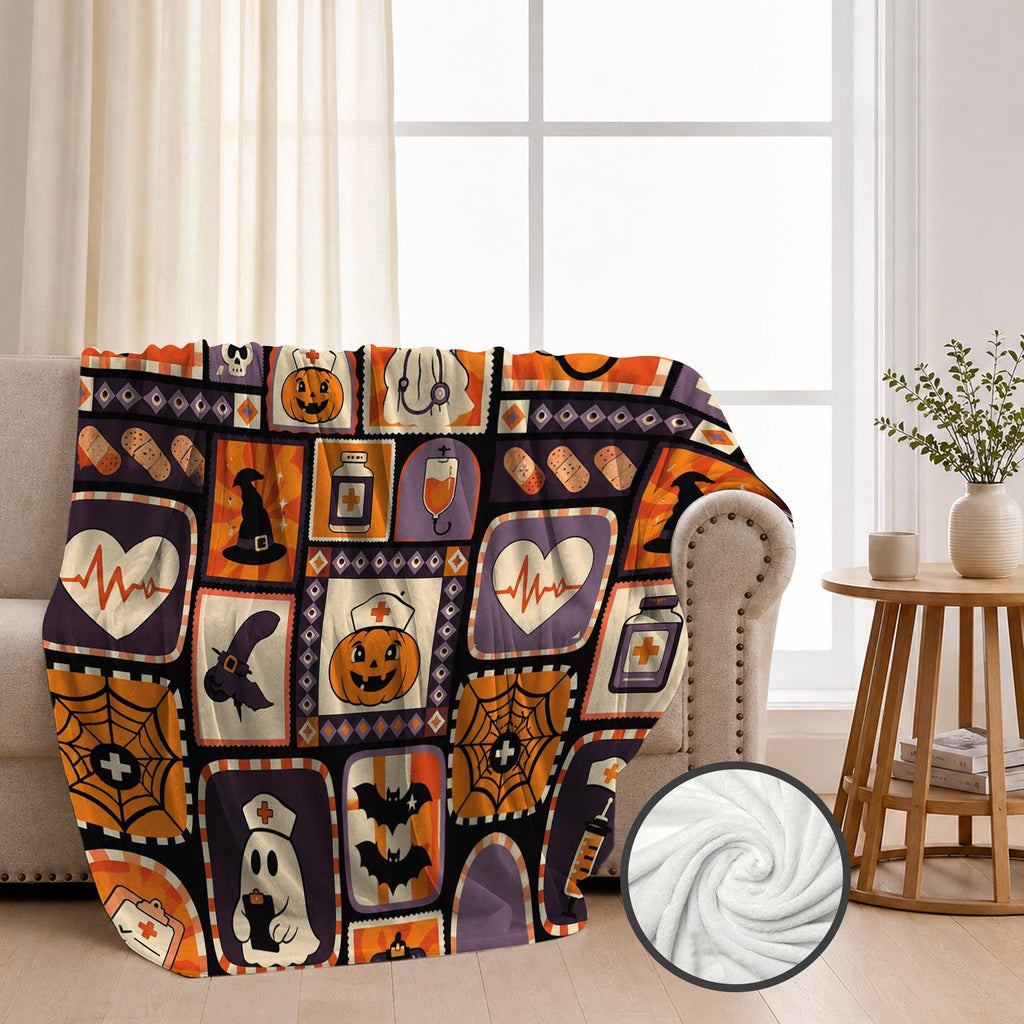 Nurse Halloween Woven Blanket, Spooky Blanket, RN Gift, Cozy Throw, Nurse Woven, Retirement Blanket, Custom Nurse Blanket Gift