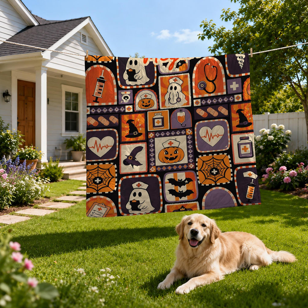 Nurse Halloween Woven Blanket, Spooky Blanket, RN Gift, Cozy Throw, Nurse Woven, Retirement Blanket, Custom Nurse Blanket Gift