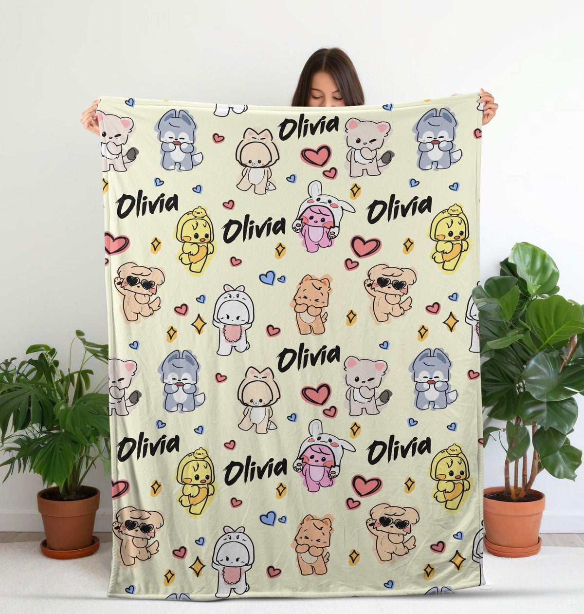 Personalized Stray Kids SKZOO Blanket, Custom Name Cute Stray Kids Member Blanket, Skzoo Room Decor, Skzoo Soft Plush Blanket, Kpop Fun Gift