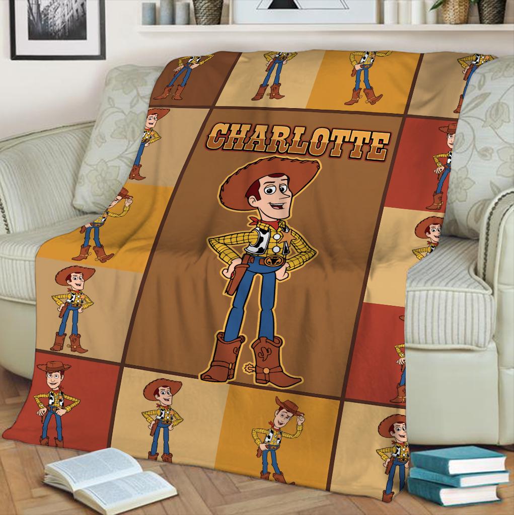 Personalized Woody Toy Story Blanket, Toy Story Custom name Disney blanket, Buzz Lightyear, Jessie Toy Story Blanket, Gift Christmas for kid
