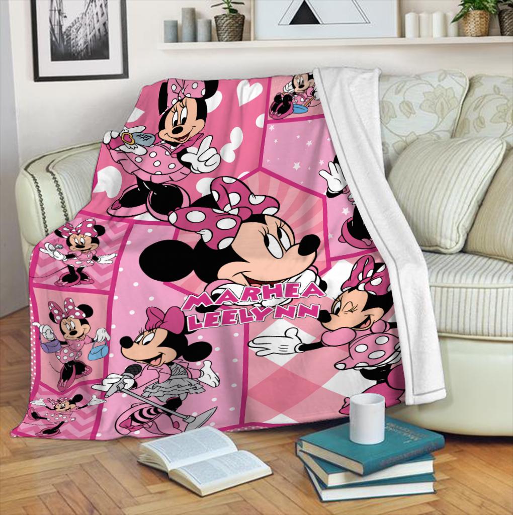 Custom Minnie Mouse Blanket for Girls, Personalized Pink Fleece Throw with Name, Cute Disney Nursery Decor, Toddler Birthday Gift