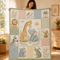 Safari Animal Quilt, Jungle Nursery Crib Bedding Blanket, Giraffe Elephant Hippo Alligator Gift