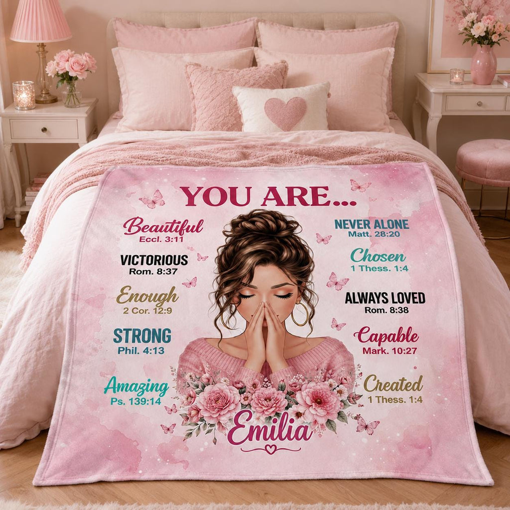 You Are...Blanket Inspirational Floral Throw, Religious Birthday Gift for Women, Christian Blanket for Mom Sister Friend Girl