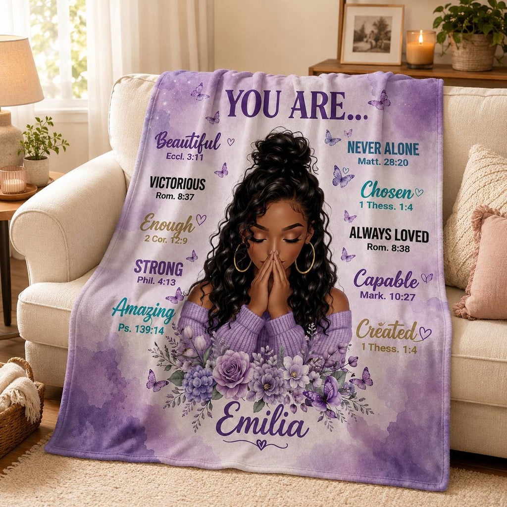 You Are...Blanket Inspirational, Birthday Gift for Women, Christian Blanket for Sister Friend Girl, Motivational Faith, Prayer Bible Verse