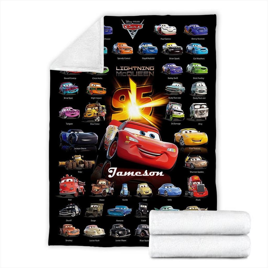 Personalized Lightning McQueen Blanket, Custom Name Disney Cars Fleece Blanket, Cute Kids Toddler Room Decor, Birthday Gift for Boy