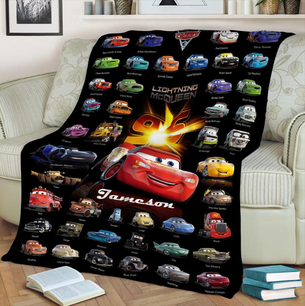 Personalized Lightning McQueen Blanket, Custom Name Disney Cars Fleece Blanket, Cute Kids Toddler Room Decor, Birthday Gift for Boy