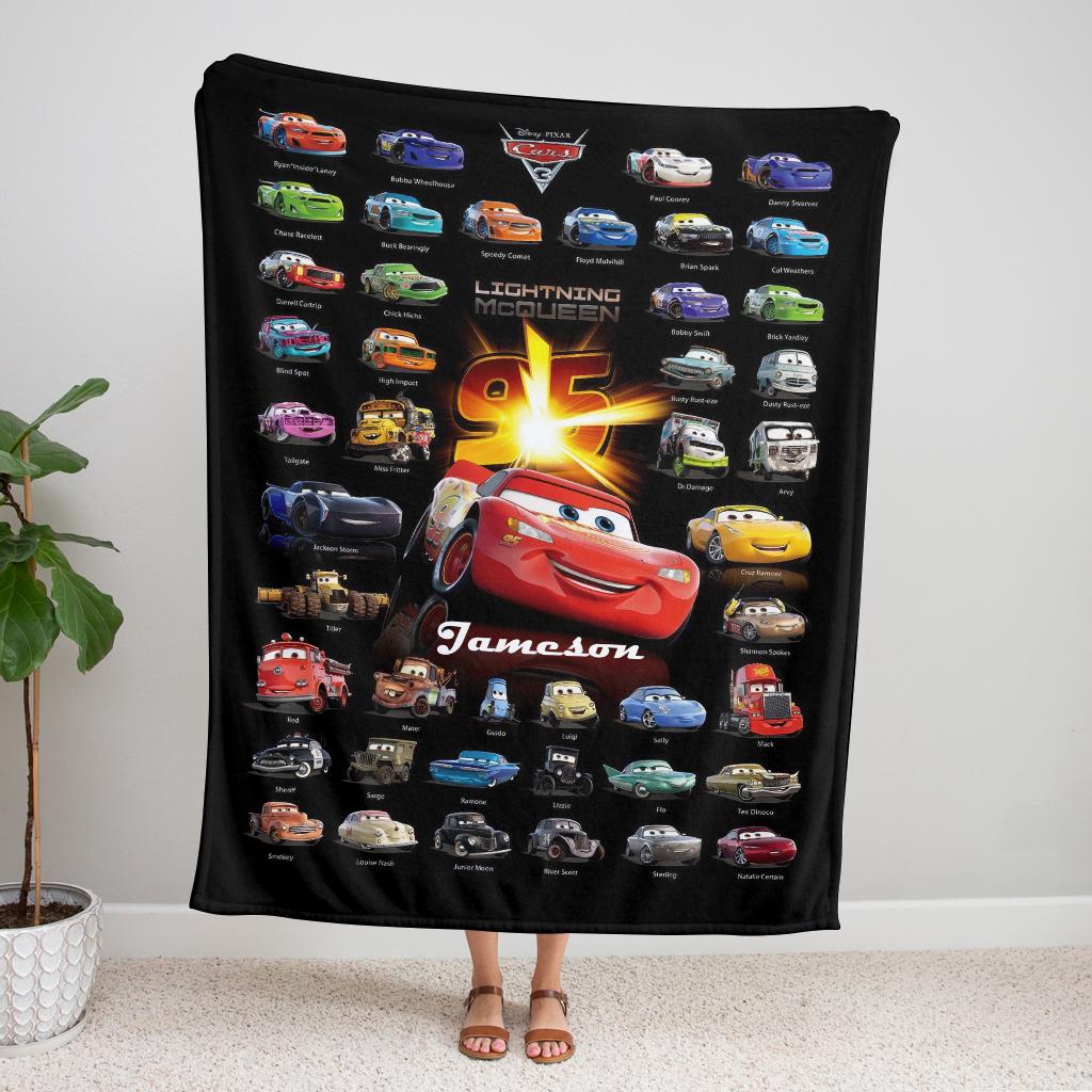 Personalized Lightning McQueen Blanket, Custom Name Disney Cars Fleece Blanket, Cute Kids Toddler Room Decor, Birthday Gift for Boy