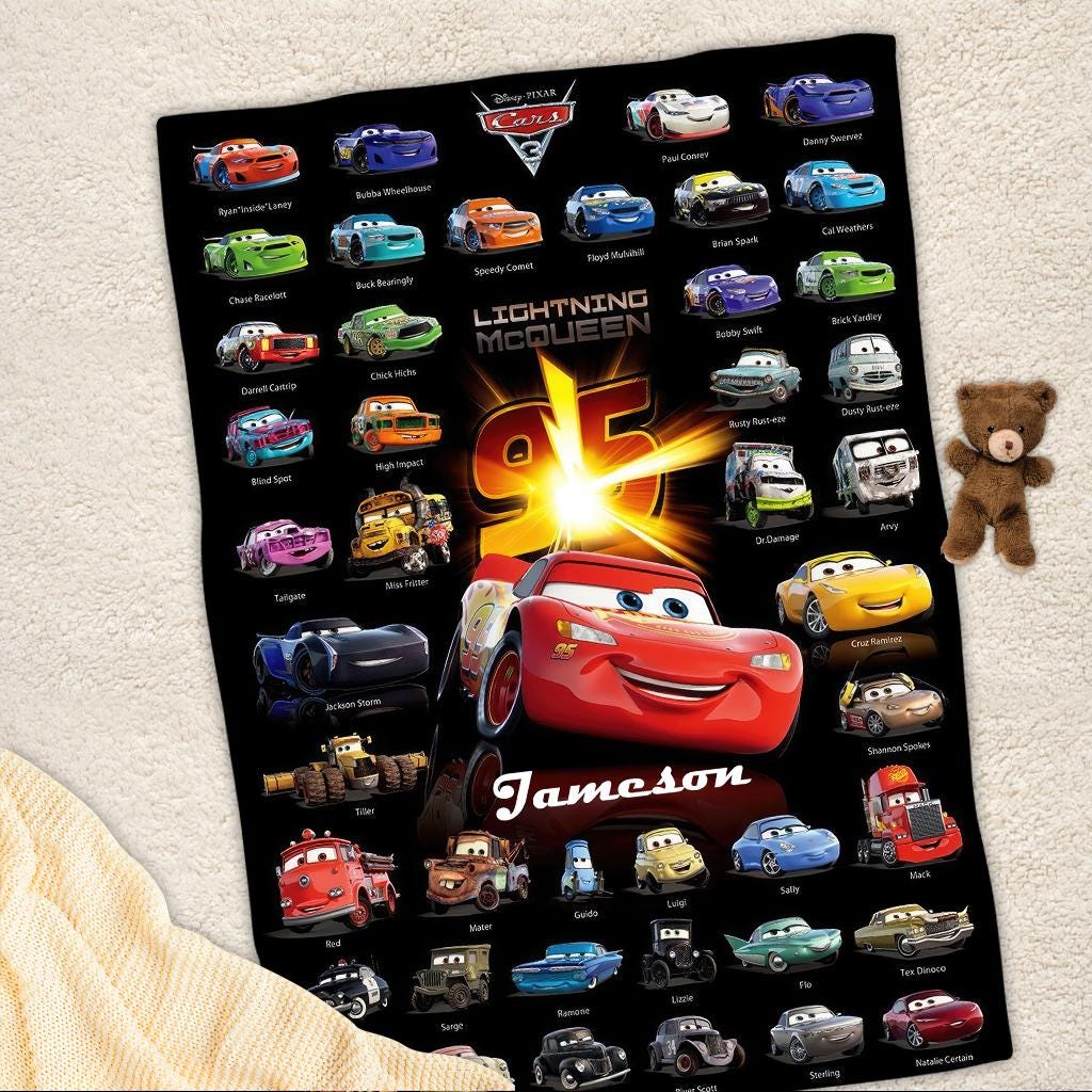 Personalized Lightning McQueen Blanket, Custom Name Disney Cars Fleece Blanket, Cute Kids Toddler Room Decor, Birthday Gift for Boy