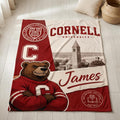 Personalized Cornell University Gift Custom Name Flannel Blanket Cornell Big Red Bear Mascot Graduation Present College Dorm Decor Throw