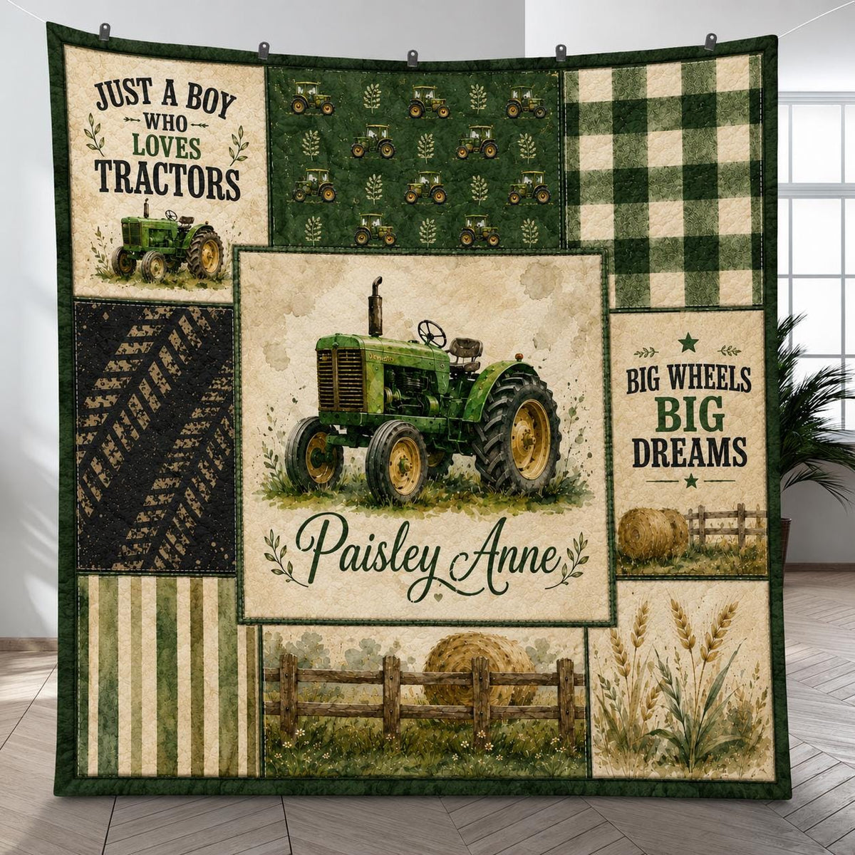 Tractor Quilt Blanket, Farmhouse Bedding Throw, Boys Room Decor