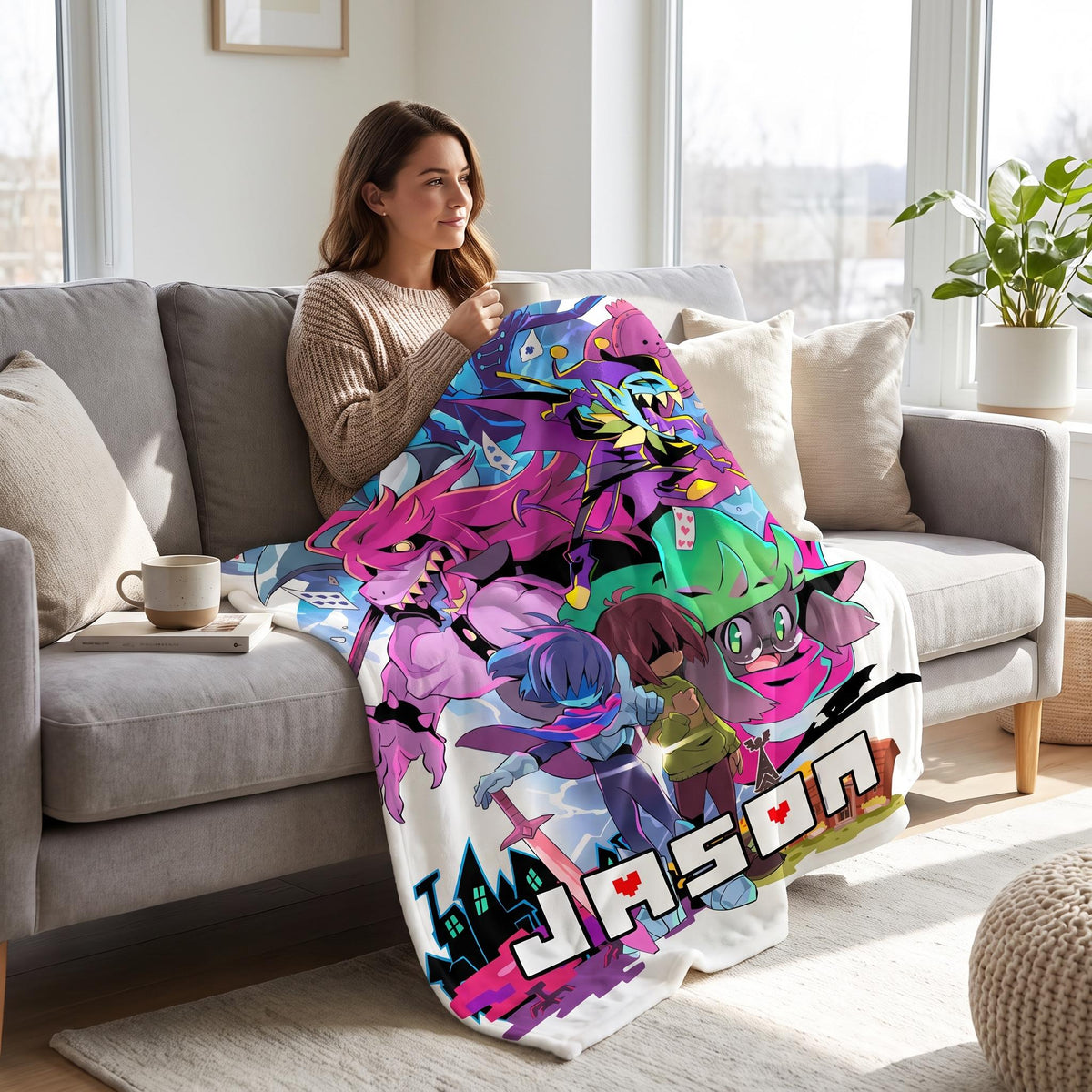 Custom Name Flannel Blanket Personalized Pixel RPG Video Game Throw Retro Gamer Boy Bedding Anime Kids Room Decor Magic Quest Fan Gift