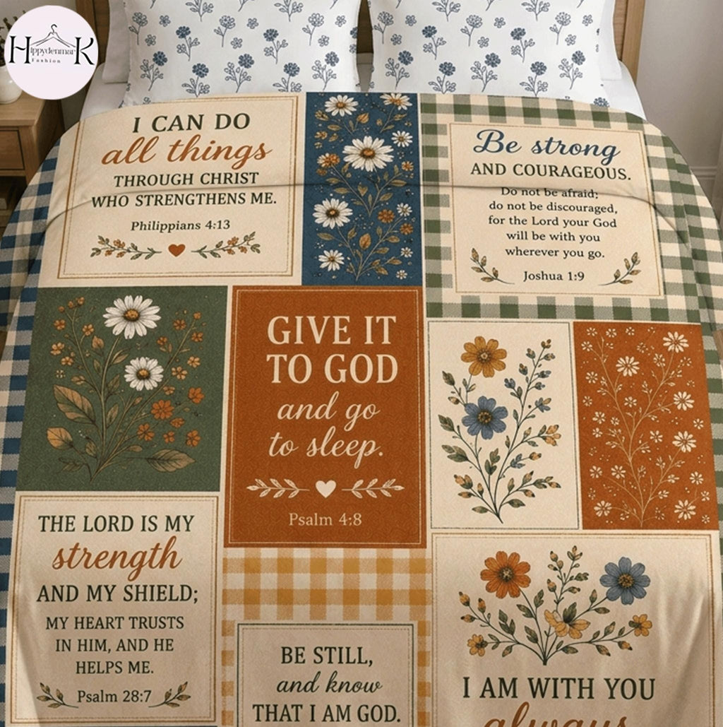 Christian Scripture Blanket, Floral Bible Verse Throw, Faith Fleece Blanket, Inspirational Religious Gift, Cozy Farmhouse Decor