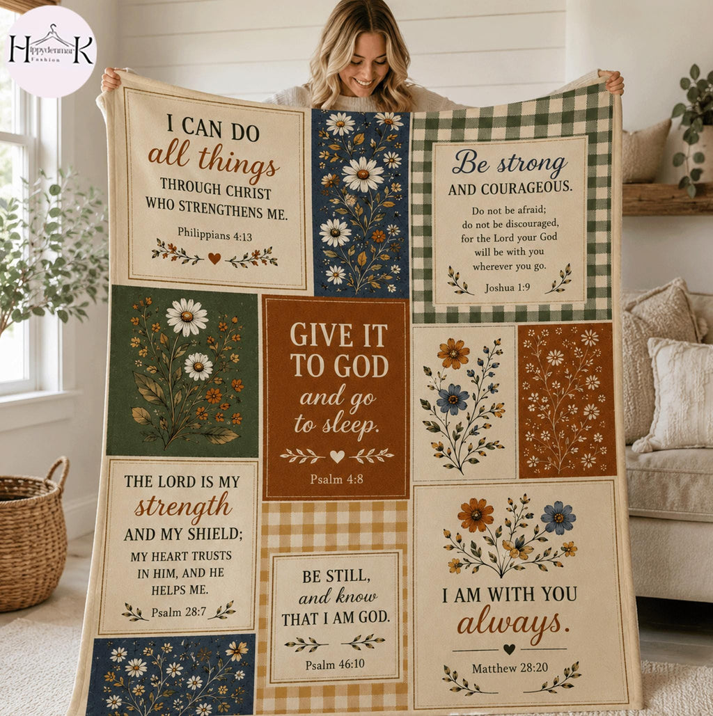 Christian Scripture Blanket, Floral Bible Verse Throw, Faith Fleece Blanket, Inspirational Religious Gift, Cozy Farmhouse Decor