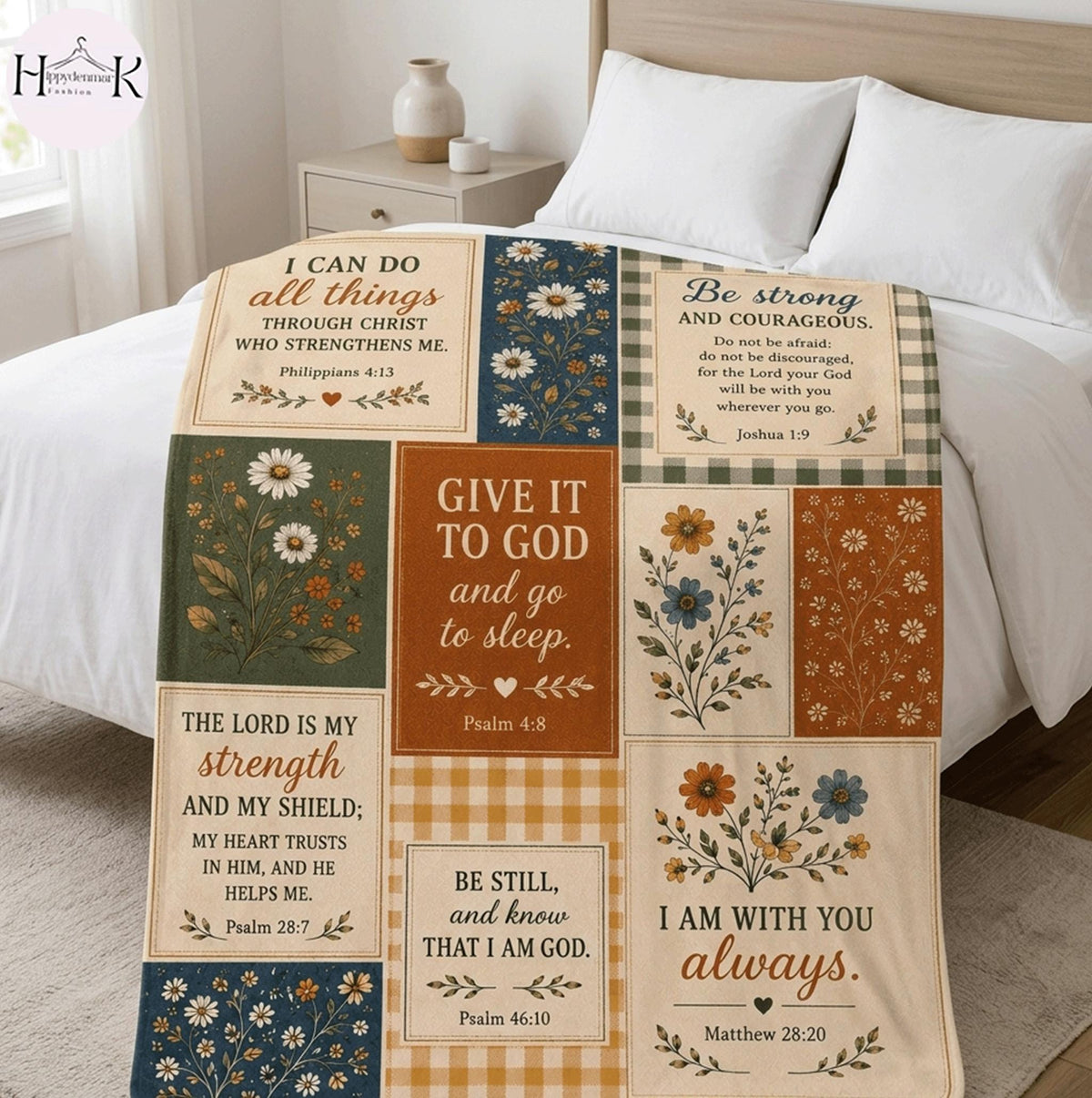 Christian Scripture Blanket, Floral Bible Verse Throw, Faith Fleece Blanket, Inspirational Religious Gift, Cozy Farmhouse Decor